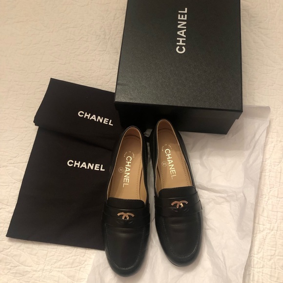 Chanel Size 36 Authentic Black Loafers Gently Used CC Mocassin Loafers - Picture 3 of 13